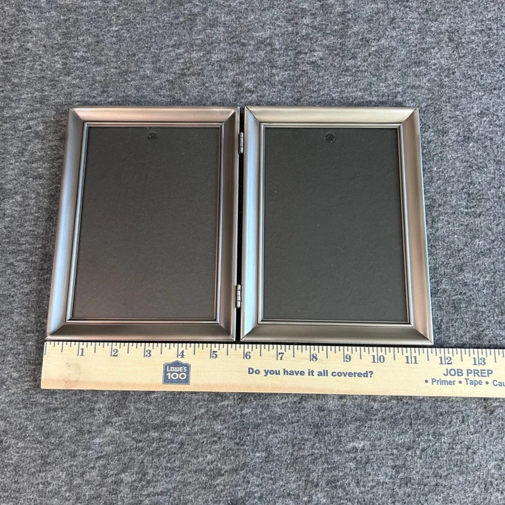 Malden Brushed Silver Metal Double Hinged 5x7 Picture Frame Beveled Tabletop